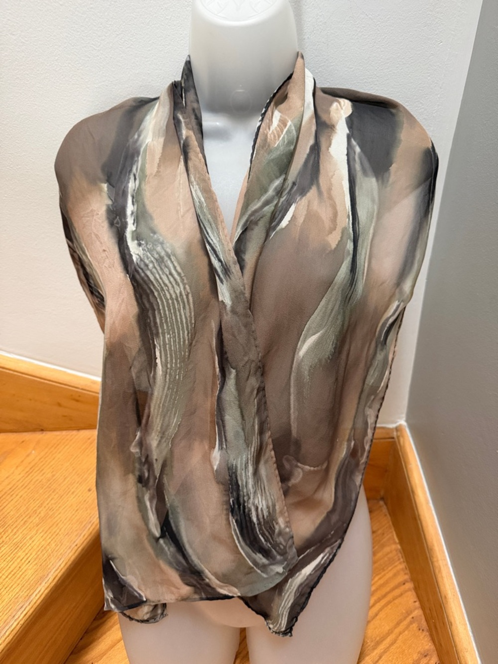 Vintage Abstract Earth Tone Chiffon Oblong Scarf